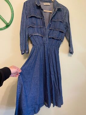 Vintage Denim Dress with Stud Details